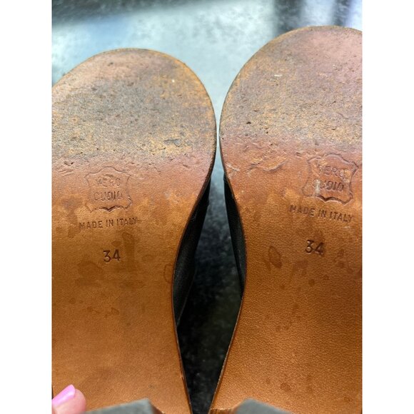 Vtg Effezeta Vigevano  Made In Italy Slide On Wooden High Heels Shoes Deep Teal - Picture 8 of 10